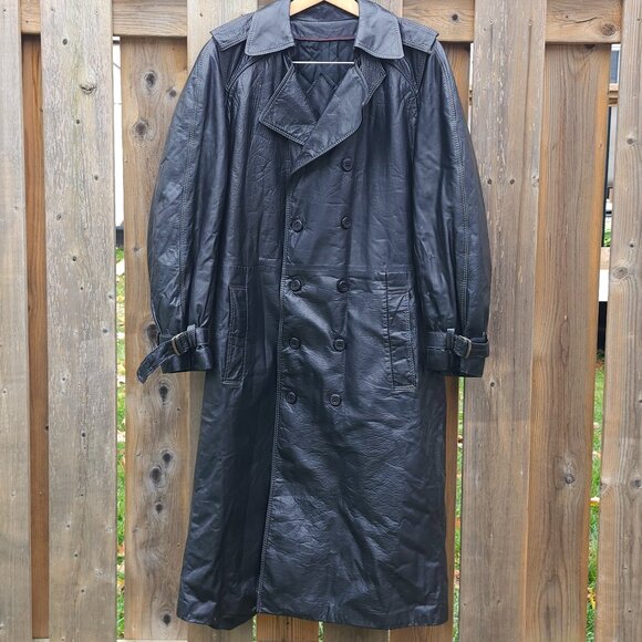 Montreal Leather Trench Coat Men's Size 42 Large Black Y2K The Matrix Blanket - Picture 1 of 10